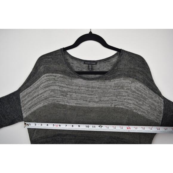 Eileen Fisher Womens Sweater Open Knit Linen Gray Striped Long Sleeve Sz Medium - Picture 16 of 16